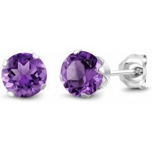 Gem Stone King Sterling Silver Round Purple Amethyst Women's Stud Earrings 6mm 1.50 Carat Total Weight