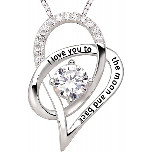 ALOV Jewelry Sterling Silver I Love You to The Moon and Back Love Heart Cubic Zirconia Pendant Necklace ALOV Jewelry Sterling Silver I Love You to The Moon and Back Love Heart Cubic Zirconia Pendant Necklace